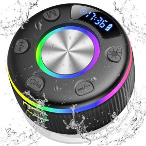 Enceinte Douche Bluetooth 5.3 Enceinte Bluetooth Etanche IP7 Haut-Parleur de Douche avec Appel Portable Ventouse Puissante