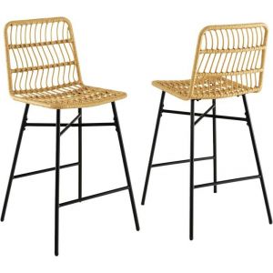 RELAX4LIFE Lot de 2 Chaises de Salle à Manger avec Dossier et Repose-pieds Tabouret Bar en Rotin et Osier 56x49x104cm Naturel