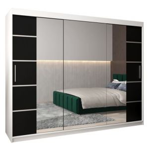 Armoire porte coulissante miroir Verona 4 250 250x200x62cm corps Blanc Mat et façade Noir Mat ABIKSMEBLE