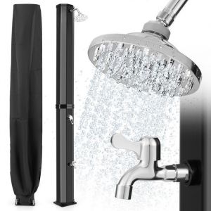 Douche Solaire d’Extérieur 60 L COSTWAY-227 CM-Pommeau de Douche Pivotant-Robinet de Bas-Max 60 ℃-Housse de Protection-Noir
