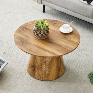 Table Basse Ronde Bois Effet Moderne Minimaliste Petite Table Basse Salon pour Petit Espace Balcon et Chambre 60x35 cm Bois Noyer