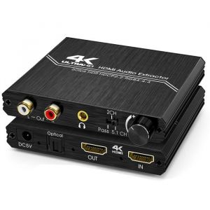 Extracteur Audio HDMI 2.0 &ndash; R&eacute;partiteur Audio HDMI 4K vers Spdif Optique 35 mm AUX St&eacute;r&eacute;o RCA L/R Convertisseur Audio