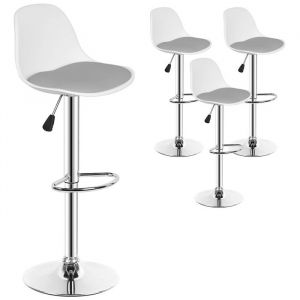 MIPAN.Lot de 4 Tabouret de Bar -  Chaise de Bar (Blanc et gris)  - Chaise de Cuisine Hauteur (83-103cm) - Tabouret de Bistrot
