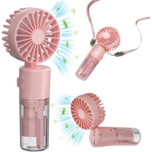 Ventilateur brumisateur portable - AVEKI - Rechargeable - 4 vitesses - Pliable - Rose