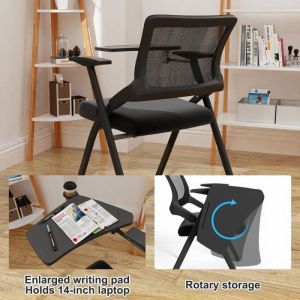 MIPAN. Chaise De Bureau -  Chaise Visiteur  - Chaises de Salles de Réunion - Chaise Détude - Avec écritoire - Pliable- Noir(1pc)