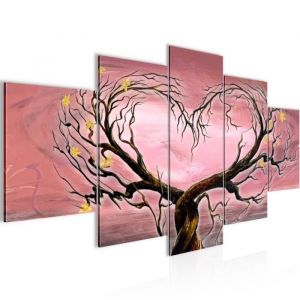 Runa art Tableau D&eacute;coration Murale Arbre C&oelig;ur 200x100 cm - 5 Panneaux Deco Toile Pr&ecirc;t &agrave; Accrocher 002351b