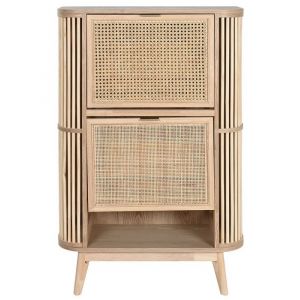 Armoire à chaussures meuble à chaussures en bois de rotin coloris naturel - longueur 70 x profondeur 29 x Hauteur 115 cm