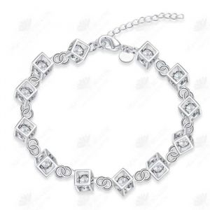 Bracelet Gourmette - HTBE® - Argent 925 - Cristaux Zirconium - 19 cm - Femme/Fille