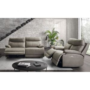 Ensemble canapé de 3 places + canapé de 2 places relax électriques en microfibre couleur Gris