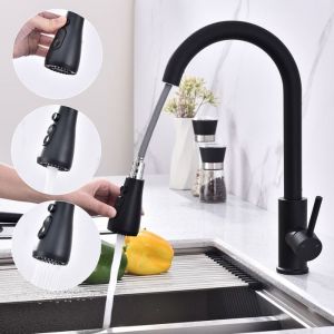 Robinet de Cuisine Noir avec Douchette Extractible Mitiguer dévier Rotatif à 360° en Acier Inox Mitigeur Cuisine 3 Fonctions