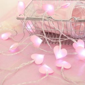Lampe de décoration de guirlande lumineuse avec lumière blanche -15 m 10 LED forme de coeur damour rose alimenté par batterie