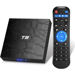 T9 Android 9.0 Boîtier TV 2 Go RAM/16 Go ROM Support 2.4/5.0 GHz WiFi BT4.0 RK3318 Quad-Core 4K 3D HD DLNA Smart TV Box