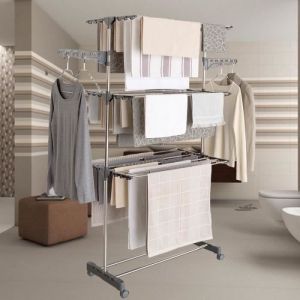 Etendoir à Linge en acier inox étendoir pliable 3 étagères 78*42*168cm