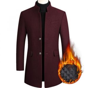 Manteau Homme en LaineCol montant Epais Mi-long Manteau Hiver-Rouge vineux