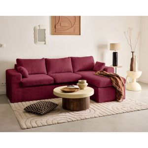 Calgary - canapé dangle déhoussable et modulable 3 places + 1 pouf en velours texturé - Prune