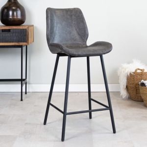 Tabouret de Bar - DIMEHOUSE - Beau - Gris - M&eacute;tal - Simili cuir - Design contemporain