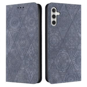 Pour Samsung Galaxy S25 Housse Fermeture magn&eacute;tique invisible PU Cuir Portefeuille &Eacute;tui &agrave; rabat avec Support - Gris