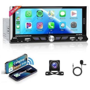 Autoradio 1 Din Android avec &Eacute;cran Tactile 6.9[2+32Go] Carplay Sans FilGPS/WiFi/Bluetooth/FM/RDS/EQ Cam&eacute;ra de Recul