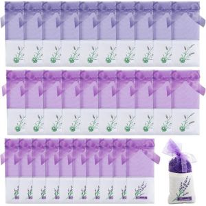 30 Sachet Lavande Vide Sachets Lavande en Organza Sacs Vides en Coton Violet Sachet Tissu pour Lavande avec Cordon de Serrage