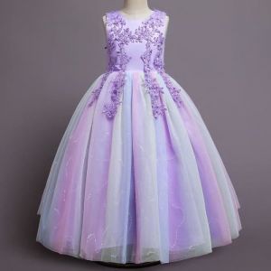 Robe de Soirée de Cérémonie Fille Sans Manches en Tulle Robe Princesse Mariage Pour 4-14 Ans