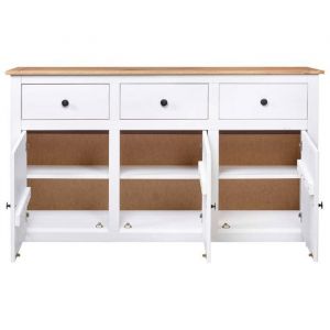 Enfilade de rangement Blanc - LEMON&reg; Buffet bas Blanc - 135x40x80cm Pin solide Gamme Panama 496 - Soldes