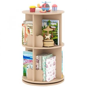 COSTWAY Bibliothèque d’Angle Ronde et Rotative pour Enfants à 2 Niveaux Étagère de Rangement Pivotante à 360° 40 x 65 cm Naturel
