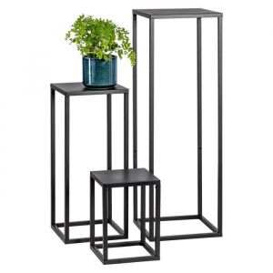 bremermann Lot de 3 tabourets à fleurs support à fleurs en métal colonne à fleurs en métal noir