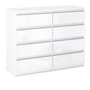 Commode 8 tiroirs - Mirabilesse - Meuble de salon - Commode chambre - Meuble rtv - Blanc Mat / Blanc Brillant 120x33.5x925