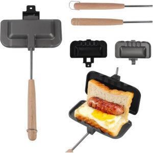 Poêle à Sandwichs Double Face Poêle à Frire Anti-adhésif avec Poignées Résistantes Poêle à Griller en Aluminium pour le.[Z1445]
