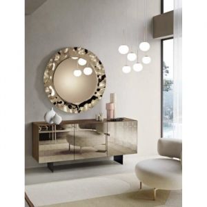 Buffet - CASSIA Tek - 3 portes - Miroir Bronze - Teck - Métal