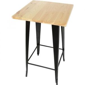 Table Haute de Bar Mange-Debout YIS - Style Industriel R&eacute;tro - Pieds en M&eacute;tal + Bois de Pin Massif - 60x60x110cm