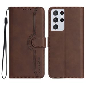 Pour Samsung Galaxy S21 Ultra 5G (6.8) qualité téléphone portable protection étui en cuir avec fente pour carte lanière- marron