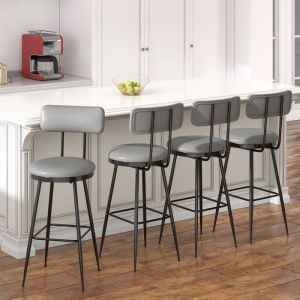 POCKETPOP Tabouret de Bar Lot de 4 Tabouret de Bar Haut en PU Chaise de Bar Chaise Haute pour Cuisine et Bar Gris fonc&eacute;