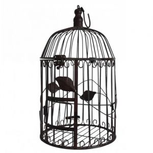 Cage à Oiseaux - Non spécifié - Ronde - Fer Patiné Marron - 19x19x42cm - Intérieur