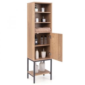 COSTWAY Meuble Colonne de Salle de Bain avec Porte Étagère Réglable et Rangement Inférieur pour Salon Cuisine Chambre Nature