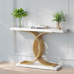 Console Meuble Console d’entrée  Tables dentrée 100×30×80 cm Table de canapé  Cadre en métal doré Or/blanc