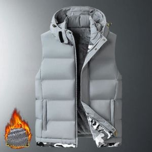 Veste sans Manche Homme A Capuche Double Poalire Chaude Grande Taille Camouflage - Gris