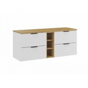 Ensemble de salle de bain NOXERA 140 cm &ndash; Meuble sous vasque suspendu blanc alpin avec plan pour vasque ch&ecirc;ne et niches ouverte