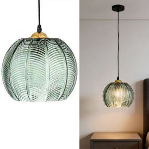 Suspension Vintage en Verre Vert15cm Lampe Suspendue Boule Luminaire Int&eacute;rieur pour Salle &agrave; Manger Cuisine &Icirc;lot Chambre Couloir Bar