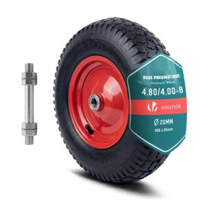 VOUNOT&reg; Roue gonflable 4.80/4.00-8 (400x85mm) avec chambre &agrave; air - Al&eacute;sage 20mm - Roulements &agrave; billes - Moyeu m&eacute;tal