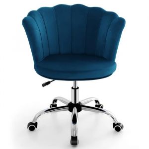 GIANTEX Fauteuil Pivotante à 5 Roulettes en VeloursHauteur RéglableChaise de Bureau/Coiffeuse RembourréCadre en MétalBleu