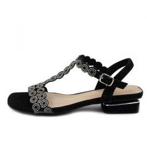 Sandale Femme MENBUR Noir avec Petits Clous Argent - Boucle de Serrage - Talon Plat 2cm