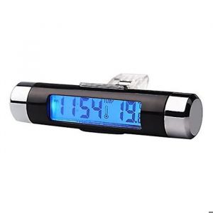 Horloge thermom&egrave;tre 2 en 1 ornement de voiture r&eacute;tro-&eacute;clairage bleu affichage num&eacute;rique d&eacute;coration int&eacute;rieure de voiture noir (1