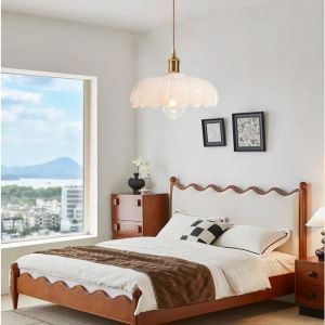 iDEGU Lustre Vintage en VerreModerne Lampe Suspension Industriel Abat-jour Design Fleurs E27 Plafonnier Retro Style NordiqueBlanc