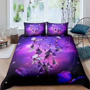 Attrape-r&ecirc;ve papillons plumes Parure de lit 3 pieces 1 housse de couette 200*200cm et 2 taies doreillers 63*63cm