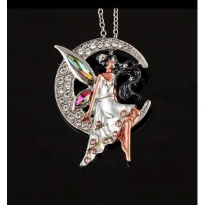 COLLIER FEE LOUNA sur Cristal Blanc autrichien FIGURINE FEE STATUETTE FEE FAIRY