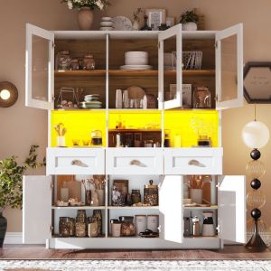 Buffet de cuisine blanc-avec LED6 portes et 4 tiroirs-armoirebuffet haut-100 x 47 x 187 cm-HAUSS SPOLE