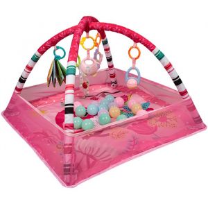 B.LIVEM Tapis d&eacute;veil b&eacute;b&eacute; pour b&eacute;b&eacute;s de 0 &agrave; 3 ans avec 18 boules oc&eacute;aniques petite aire de jeux Rose 80*80*50cm