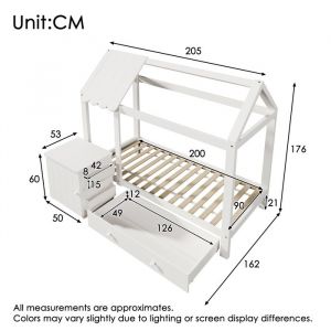 Plaque &eacute;paissieLit denfant 90x200 cm en bois massif avec tiroirs et table de nuit amovible - lit au sol en blanc sans matelas