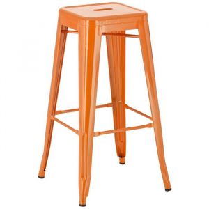 Tabouret de bar - D&Eacute;COSHOP26 - Design industriel - Hauteur 76 cm - M&eacute;tal orange - Empilable